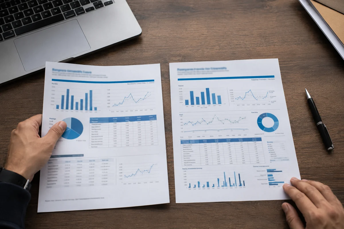 Comparing two printed scientific reports side by side