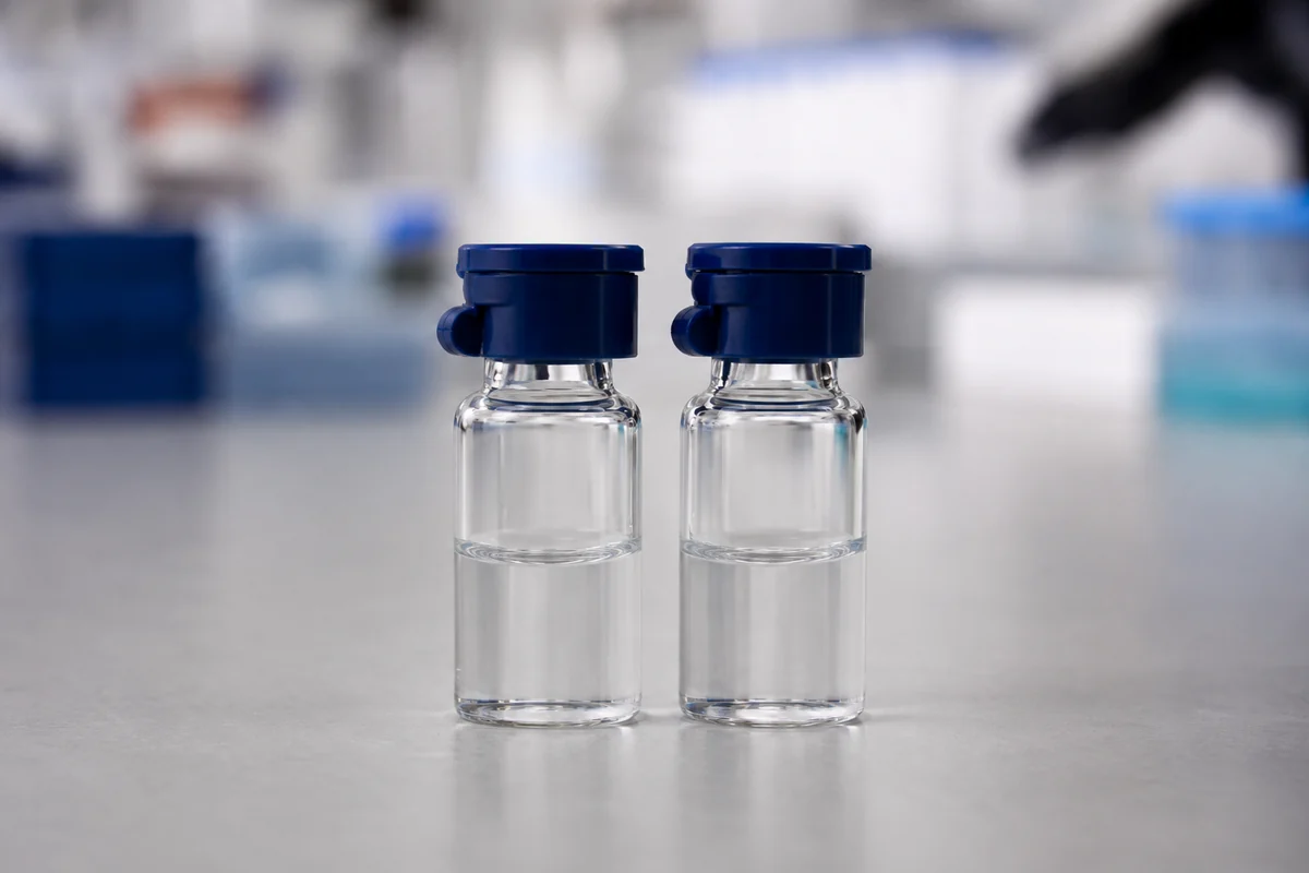 Two research vials side by side — Tirzepatide vs Semaglutide